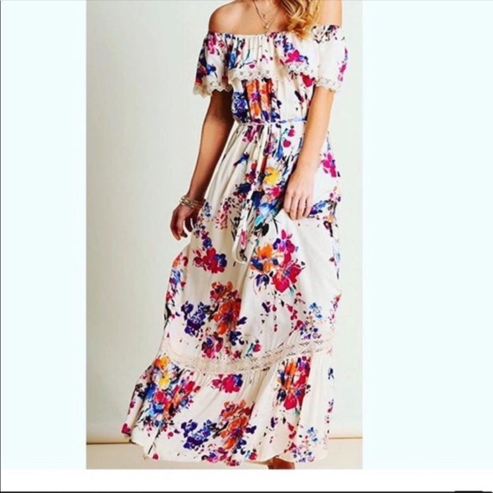 Umgee floral off the shoulder boho maxi dress - Picture 1 of 7